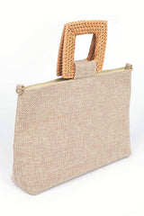 Bamboo Top Handle Linen Convertible Clutch Bag