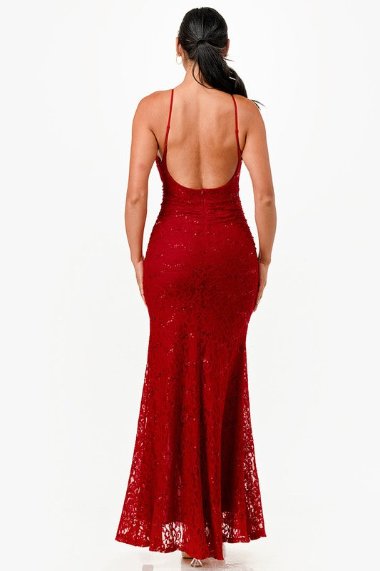 OPEN BACK LACE MERMAID DRESS