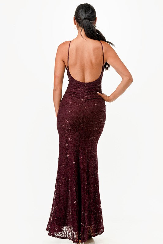 OPEN BACK LACE MERMAID DRESS