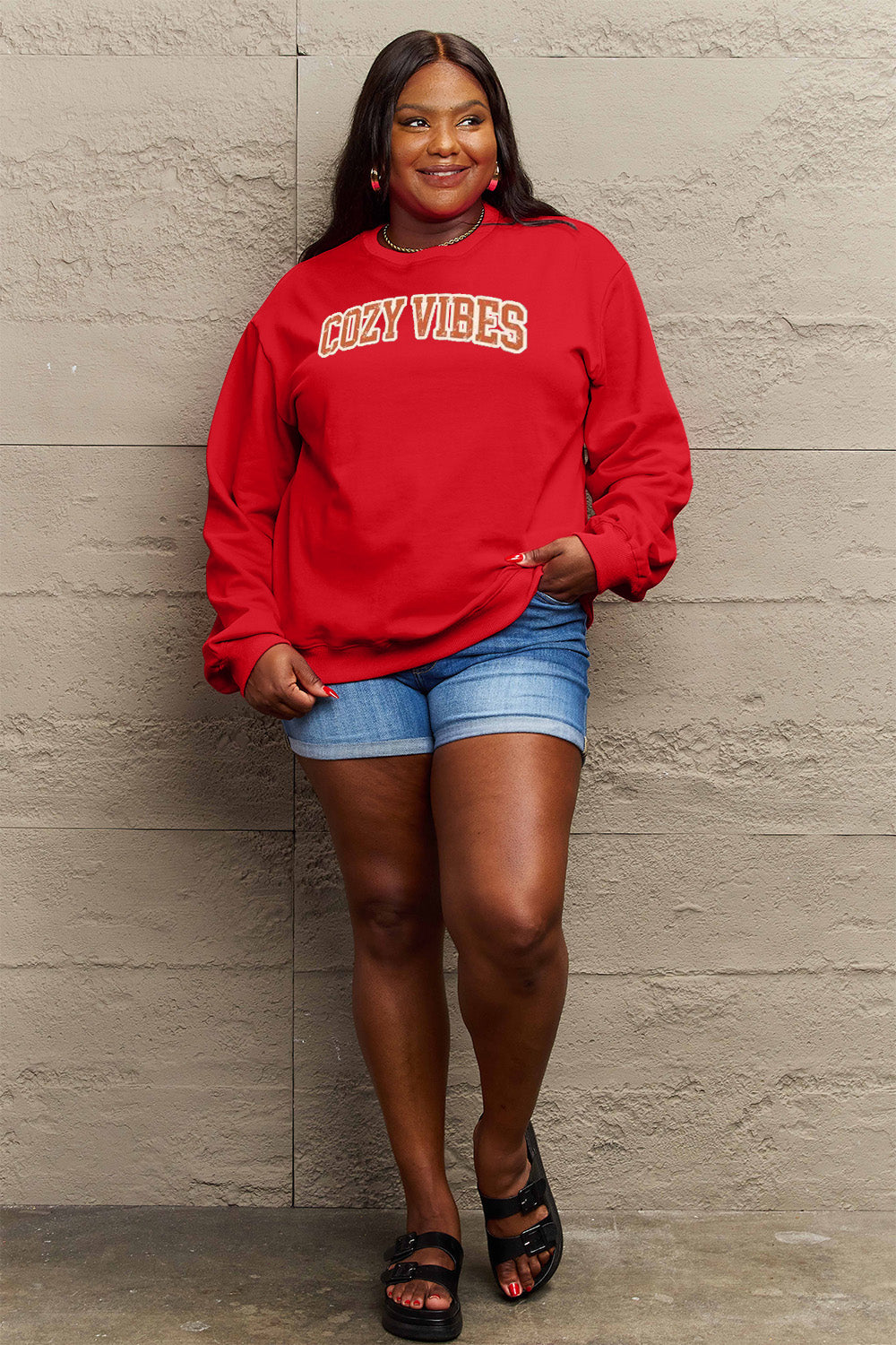 Full Size COZY VIBES Graphic Sweatshirt