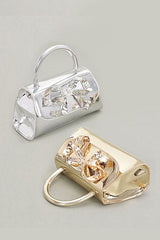 Metallic Bow Tie Mirror Top Handle Bag