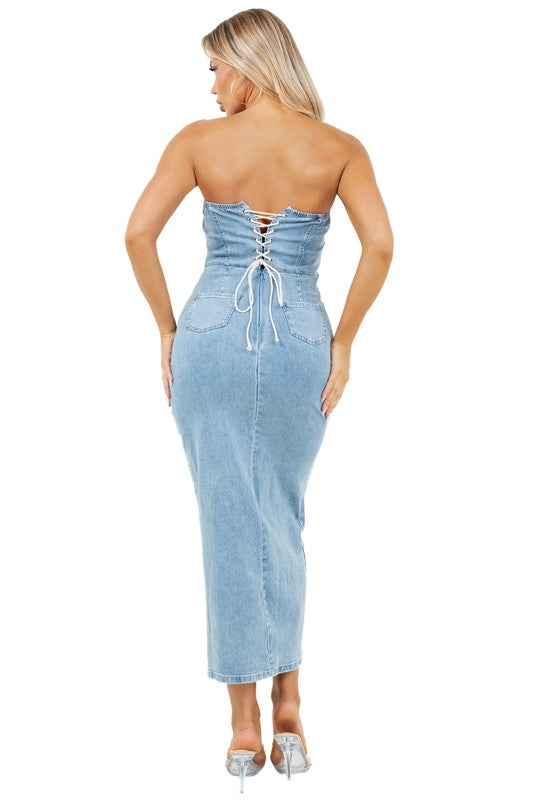 FOLLOW THROUGH MAXI DENIM DRESS