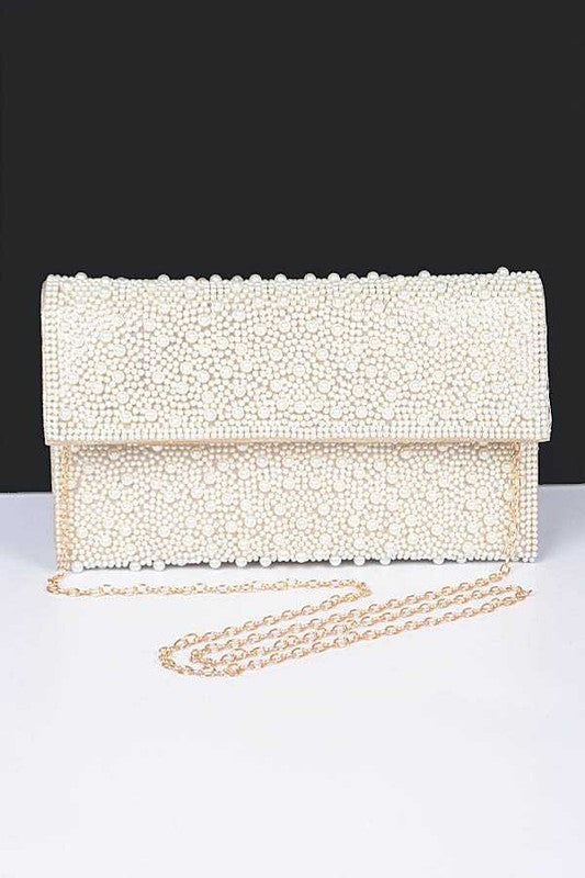 Pearl Studded Envelope Clutch Bag