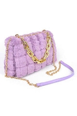 Quilted Faux Fur Chunky Chain Crossbody Bag