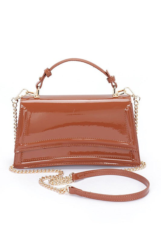 Patent Faux Leather Top Handle Crossbody Bag