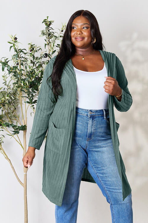 Ribbed Open Front Long Sleeve Cardigan