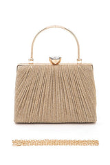 Diamond Clasp Top Handle Pleated Box Clutch