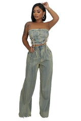 LEO DENIM TWO PIECE PANTS SET