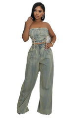 LEO DENIM TWO PIECE PANTS SET