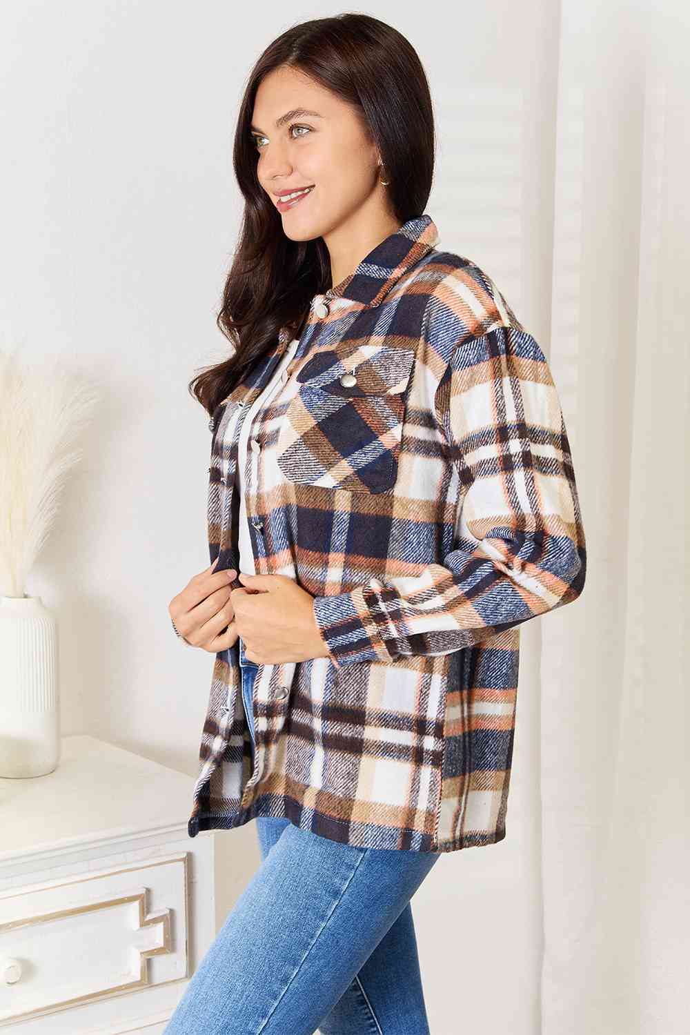 Grateful Plaid Button Front Shirt Jacket