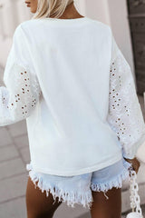 V-Neck Embroidered Splicing Long Sleeve Blouse