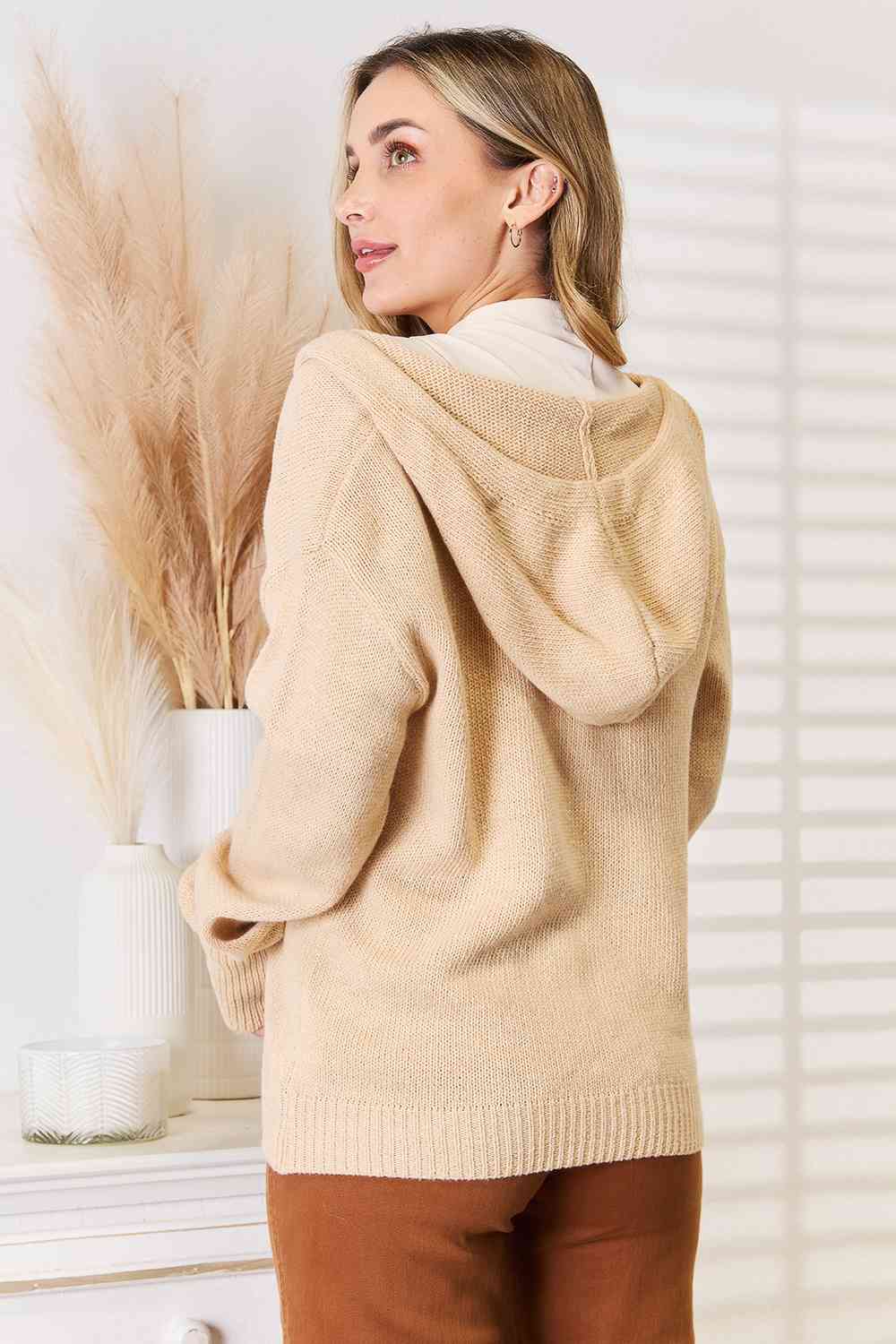 Fall Gratitude Button-Down Long Sleeve Hooded Sweater