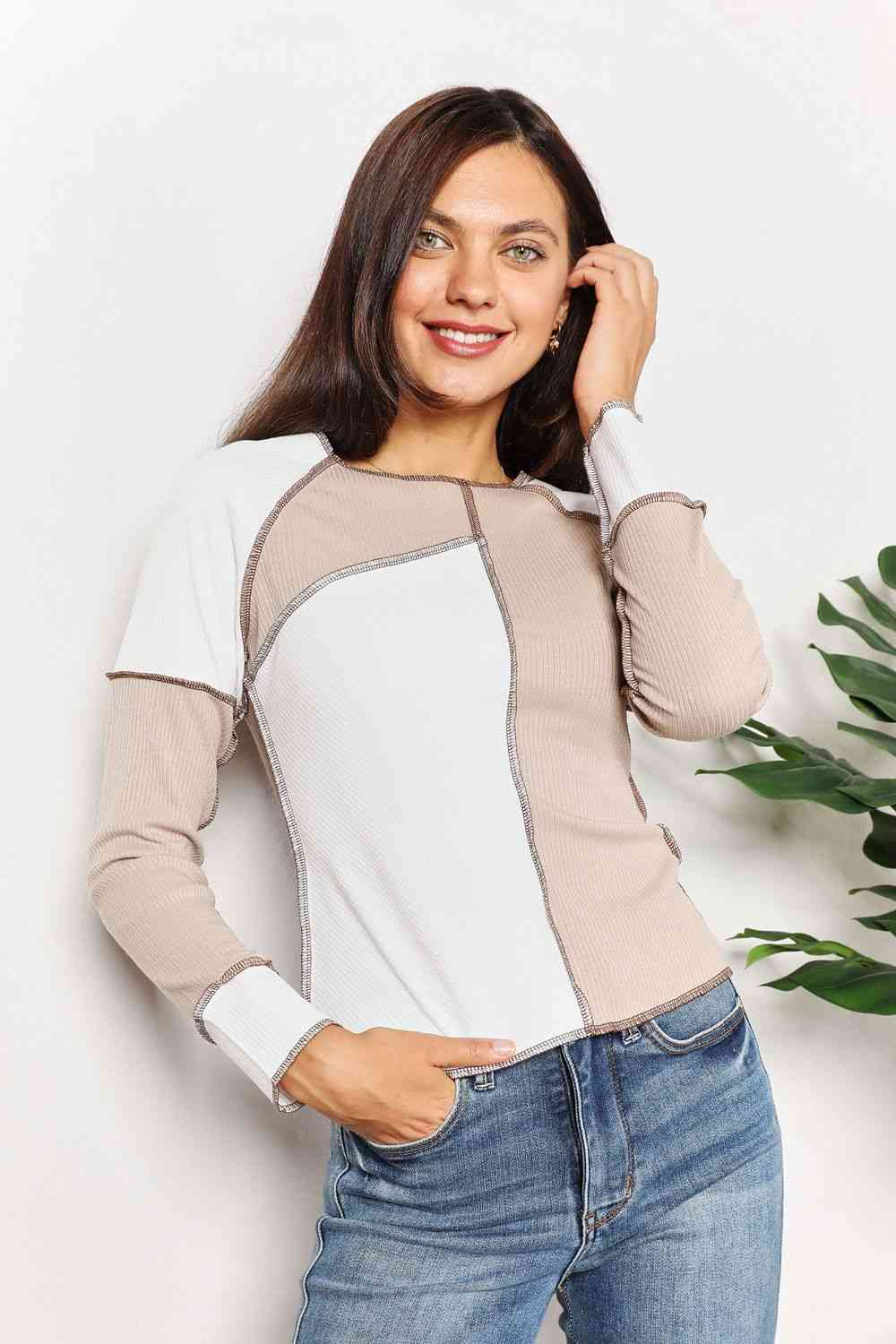 Color Block Exposed Seam Top