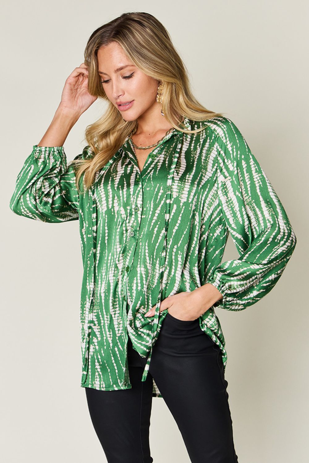 Full Size Printed Button Up Long Sleeve Shirt