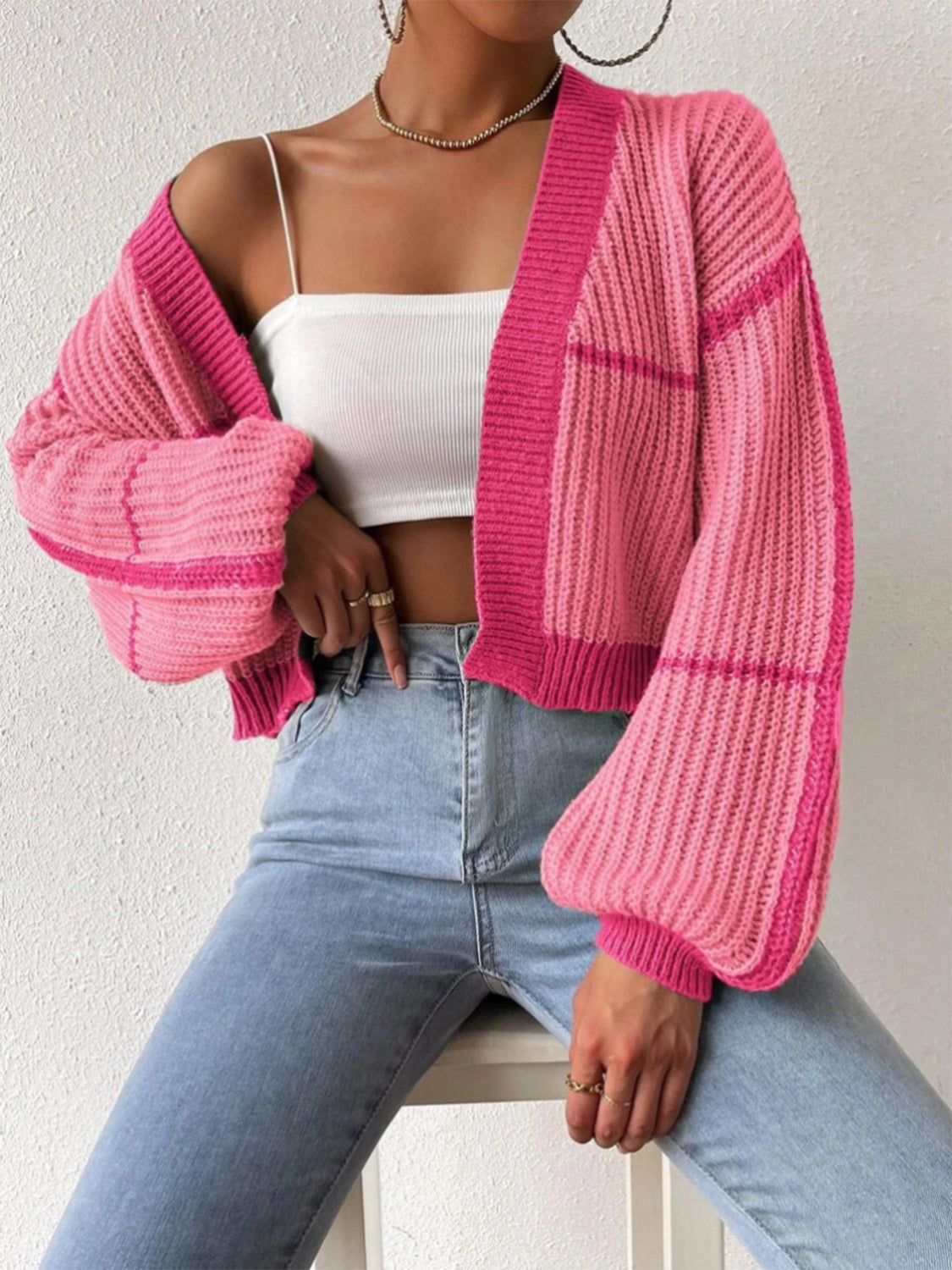 Open Front Dropped Shoulder Cardigan