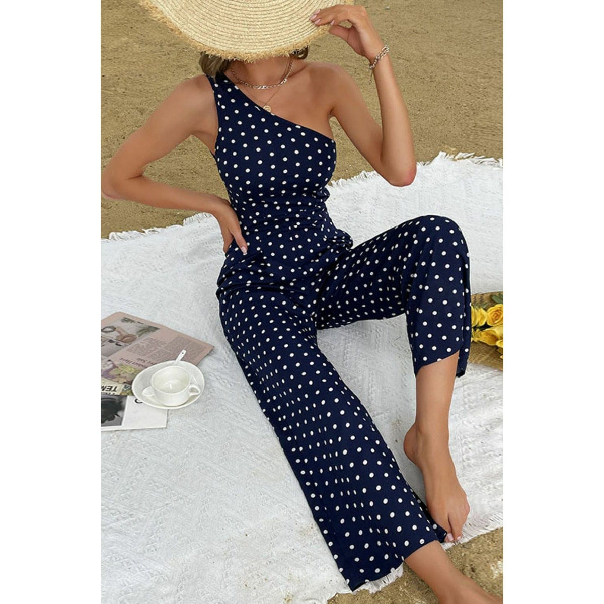 Polka Dot One-Shoulder Jumpsuit