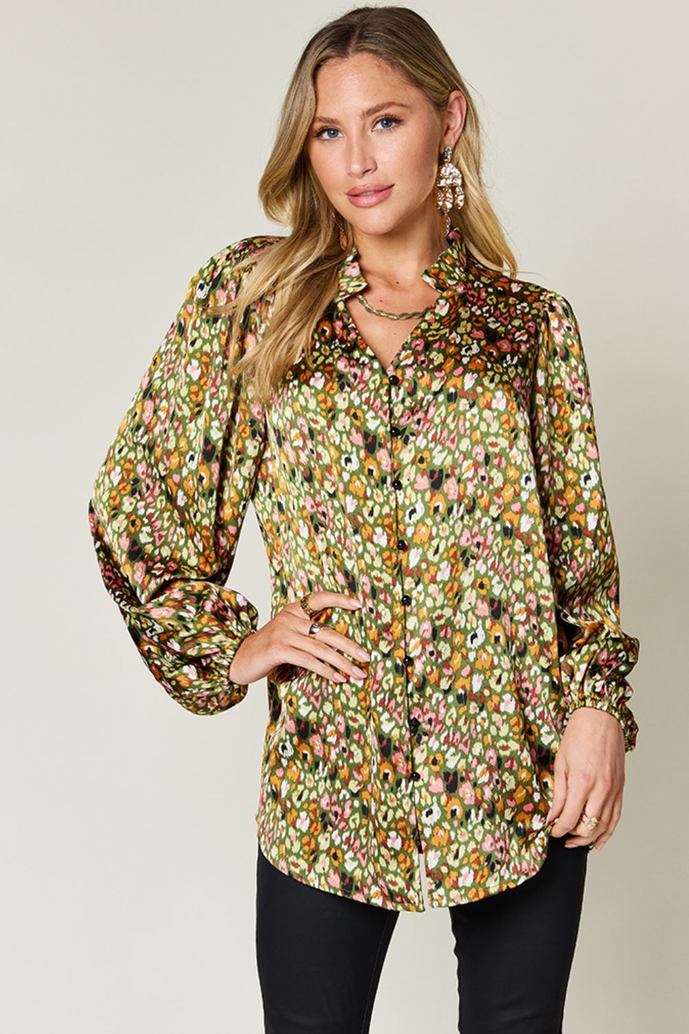 Full Size Printed Long Sleeve Blouse