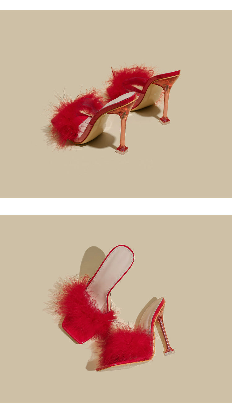 Furry Transparent Broadband Crystal Heels