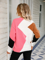 Color Block Round Neck Dropped Shoulder Sweater