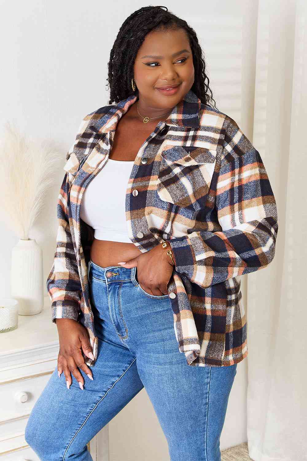 Grateful Plaid Button Front Shirt Jacket