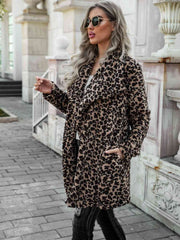 Printed Collared Longline Coat with Pockets