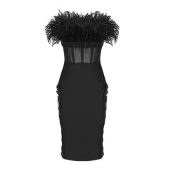 Feather Top and Mesh Lace Bandage Dress