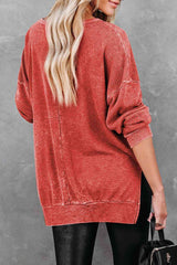 Waffle Knit Side Slit Drop Shoulder Sweatshirt