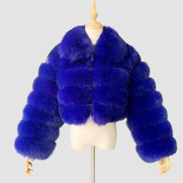 Hot Cocoa Fox Fur Stitching Coat