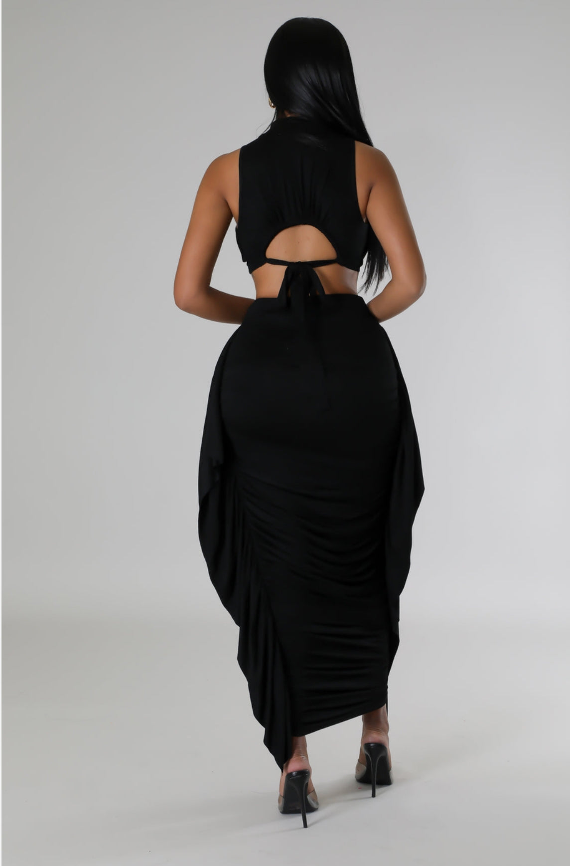 Crop Top Ruched High Waisted Skirt Set