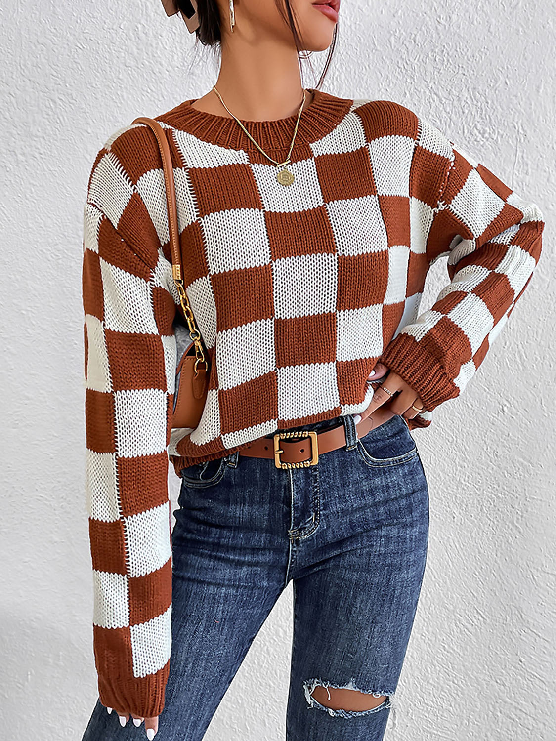 Checkered Round Neck Sweater