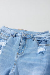 Distressed Raw Hem Jeans with Pockets