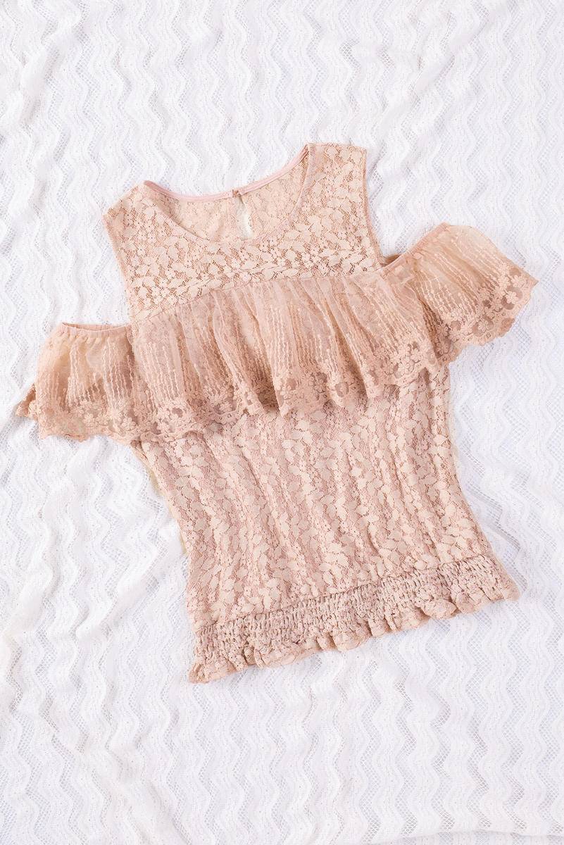 Lace Cold Shoulder Short Sleeve Top