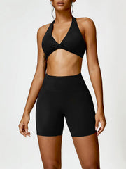 Twisted Halter Neck Bra and Shorts Active Set