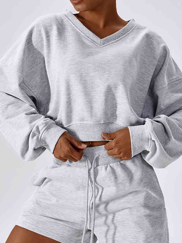 V-Neck Dropped Shoulder Sports Sweatshirt