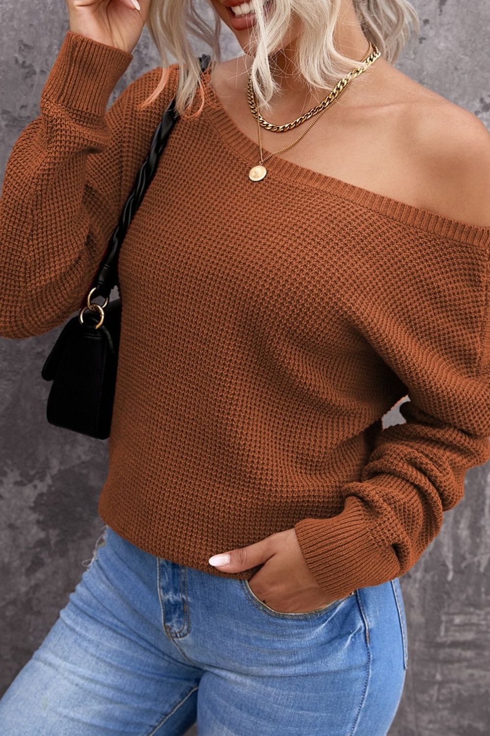 Crisscross Back Waffle-Knit Sweater