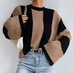 Crew Neck Waffle Drop Shoulder Knit Sweater