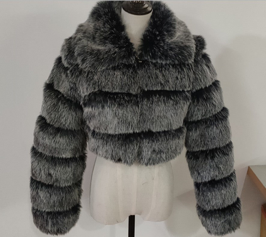 Hot Cocoa Fox Fur Stitching Coat