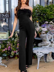 Loving On Me Sequined Feather-paneled Jumpsuit