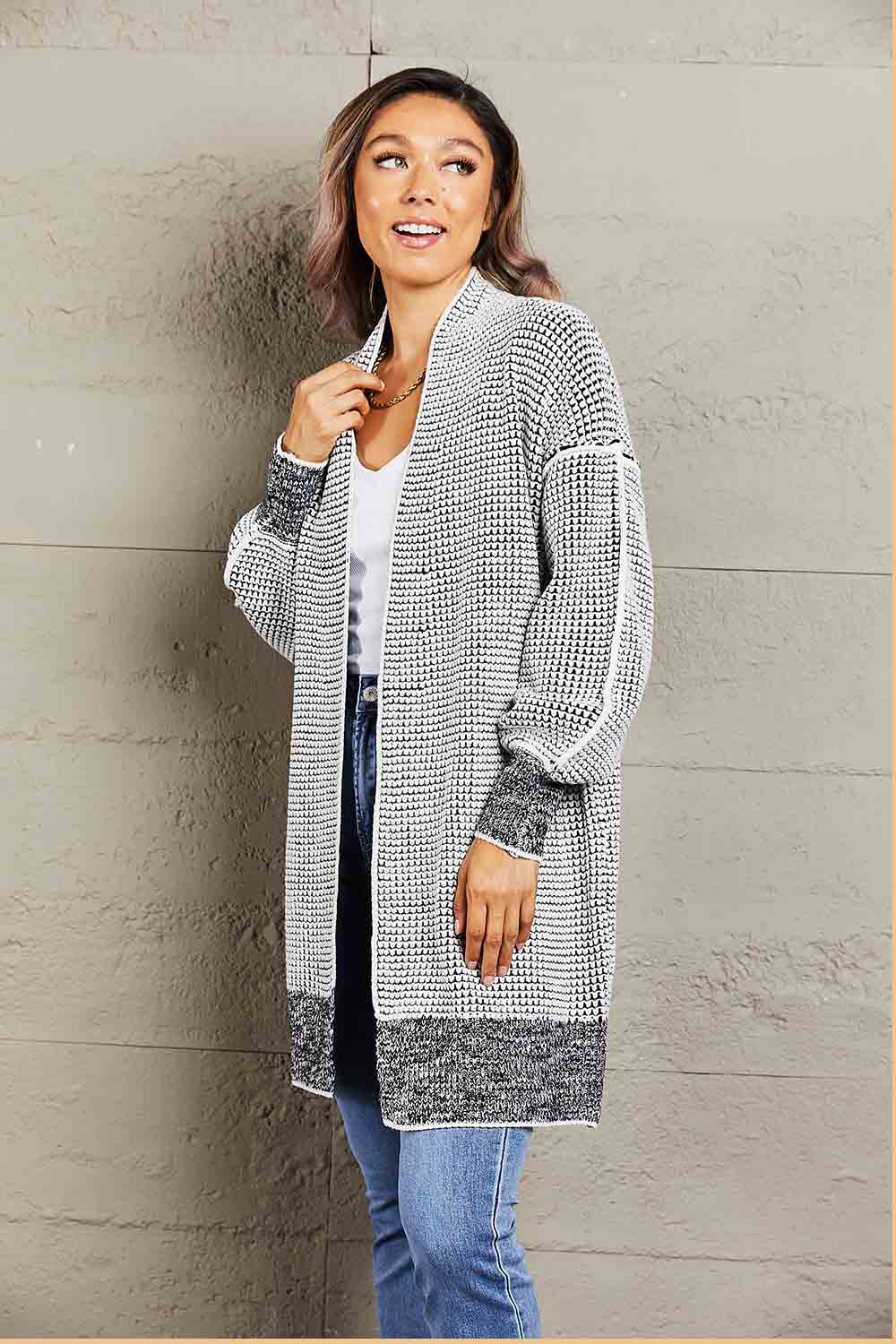 Heathered Open Front Longline Cardigan