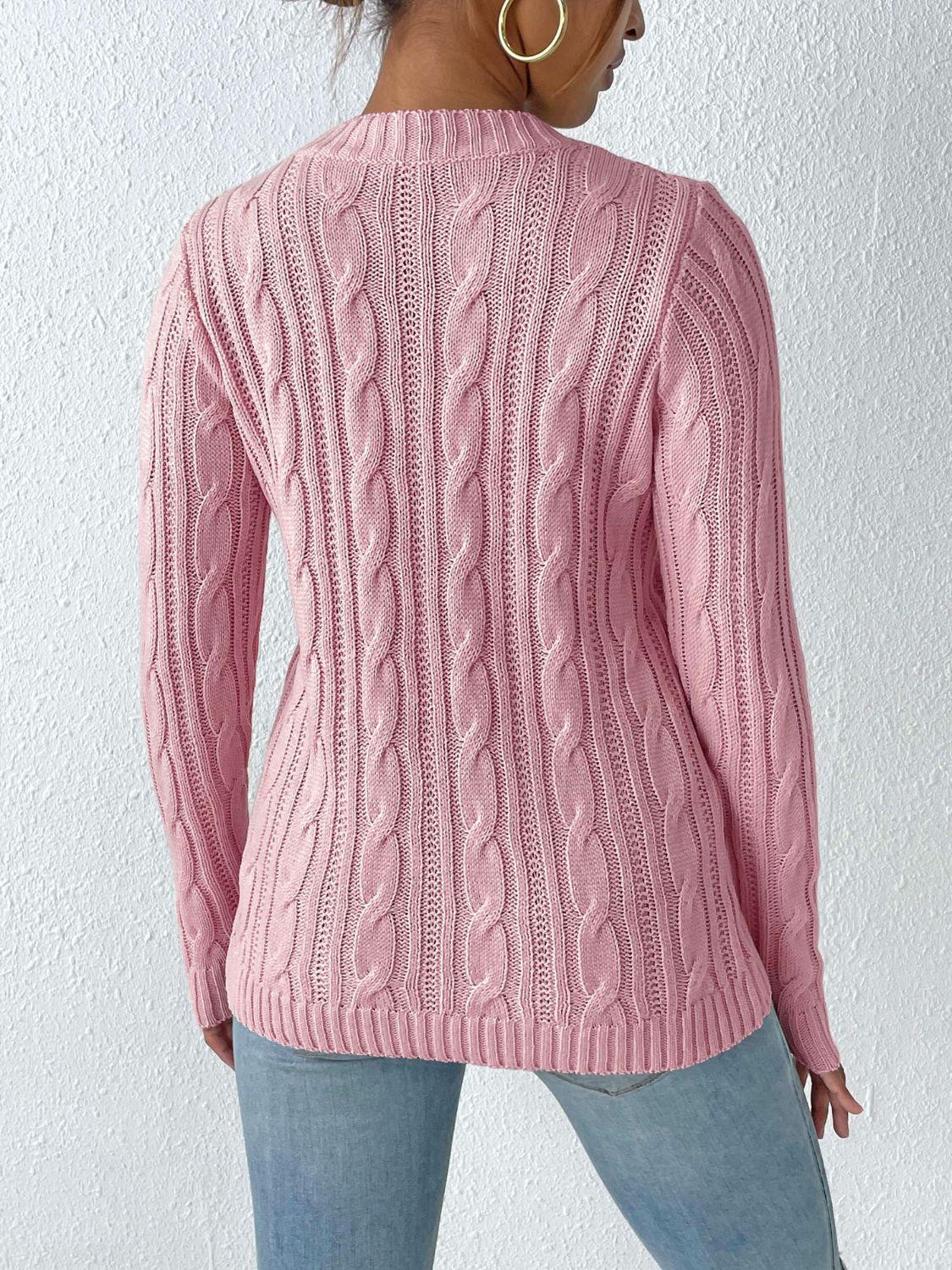 Cable-Knit Round Neck Long Sleeve Sweater