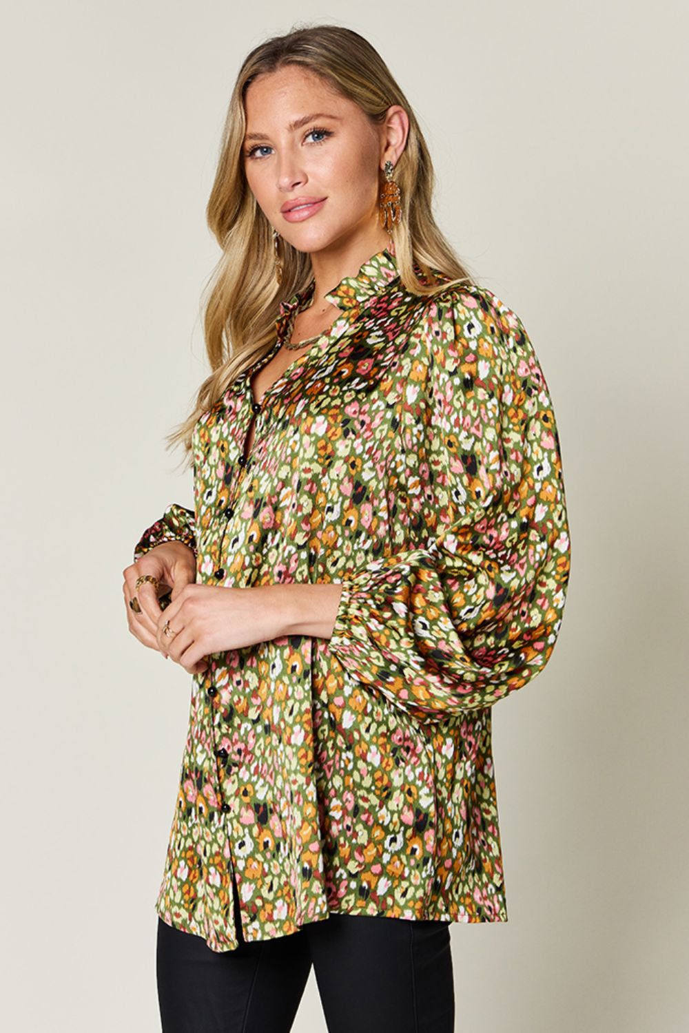 Full Size Printed Long Sleeve Blouse