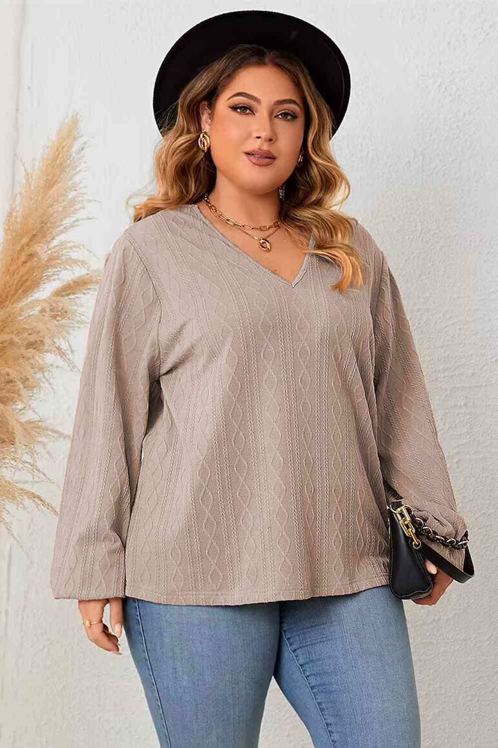 Good Energy Lace Detail V-Neck Long Sleeve Blouse