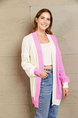 Contrast Open Front Dropped Shoulder Longline Cardigan