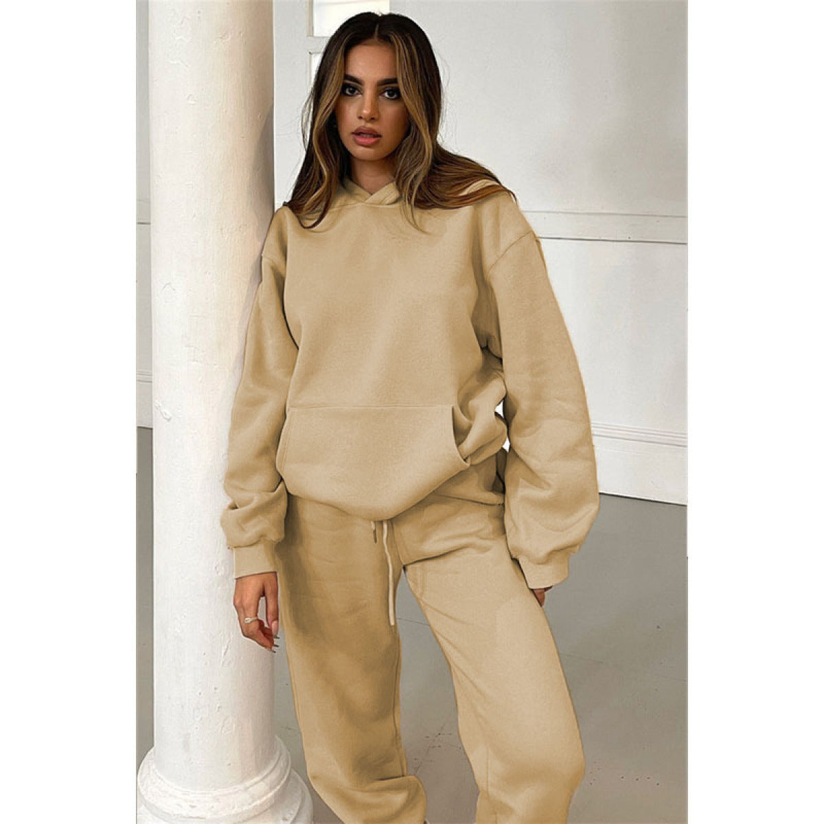 Pullover Long-Sleeved Hoodie & Tie Pocket Pants Sets