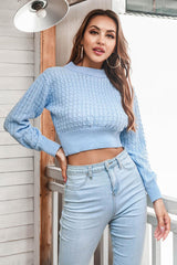 Round Neck Long Sleeve Cropped Sweater