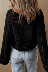 Cable-Knit Openwork Long Sleeve Sweater