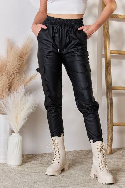 Faux Leather Cargo Pants