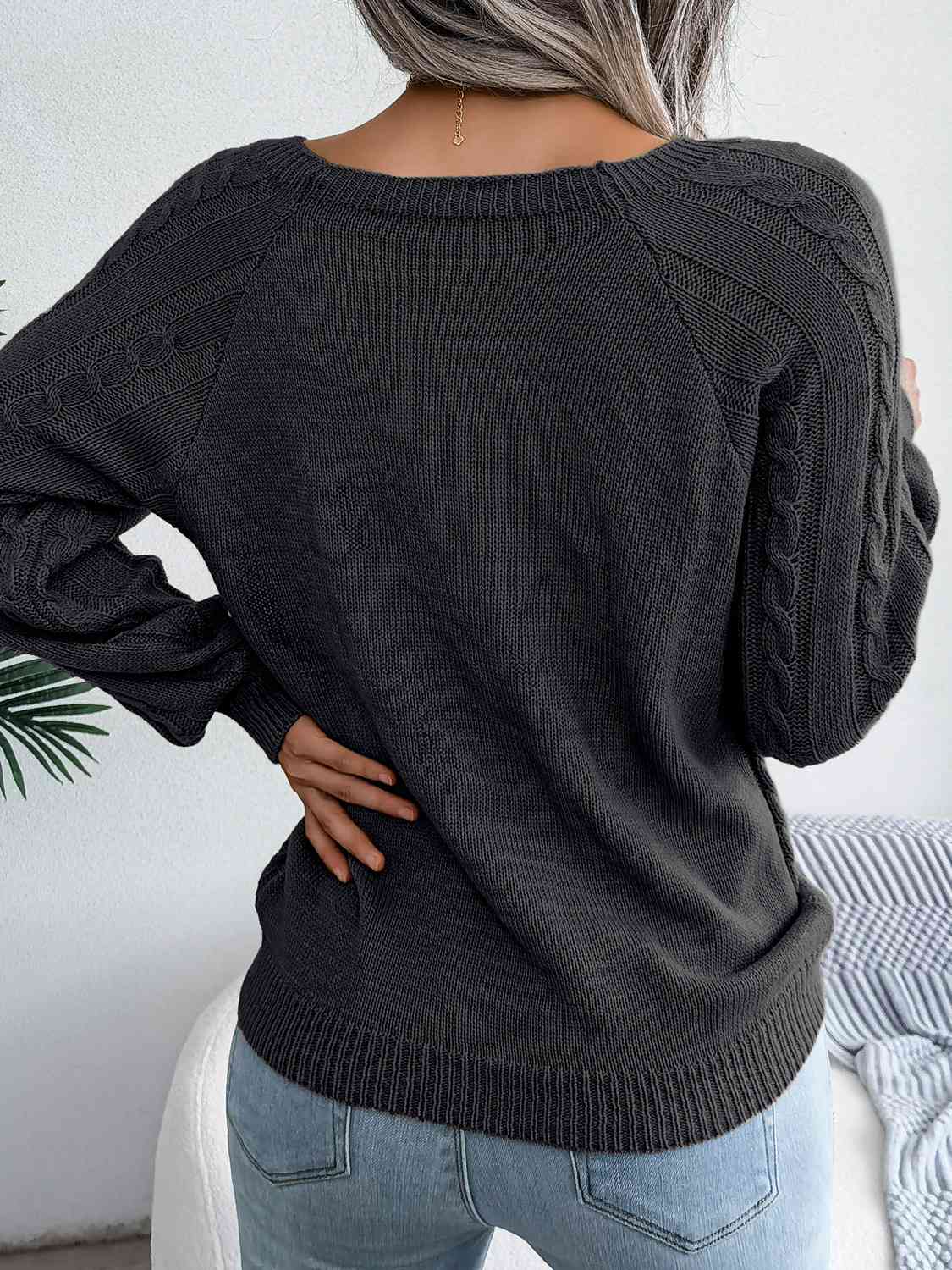 Fall Free Button Cable-Knit Sweater