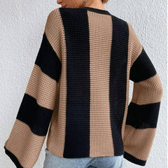 Crew Neck Waffle Drop Shoulder Knit Sweater