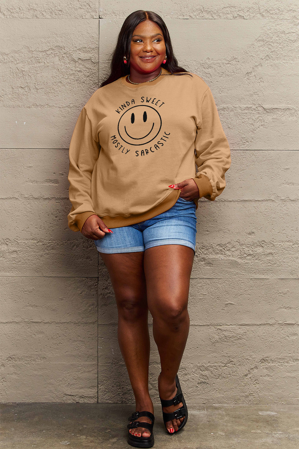 Full Size Smiling Face Graphic Sweatshirt